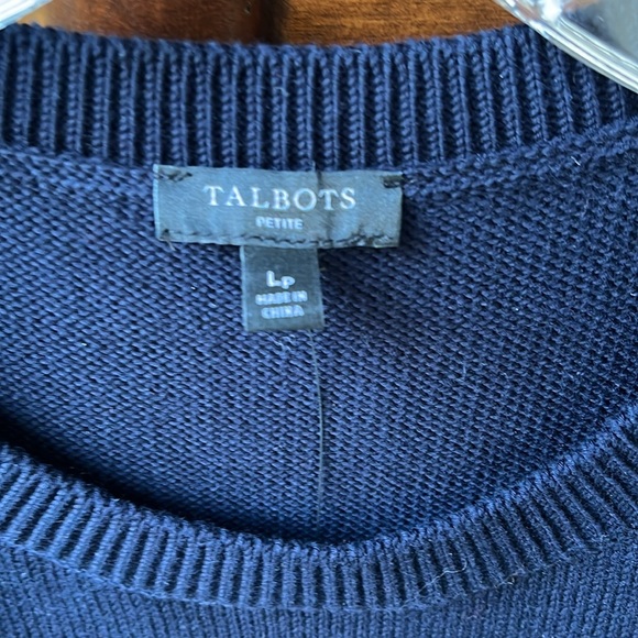 TALBOTS SIZE LP SLEEVELESS COTTON TOP WITH BOTTOM TASSELS NAVY - Picture 5 of 6